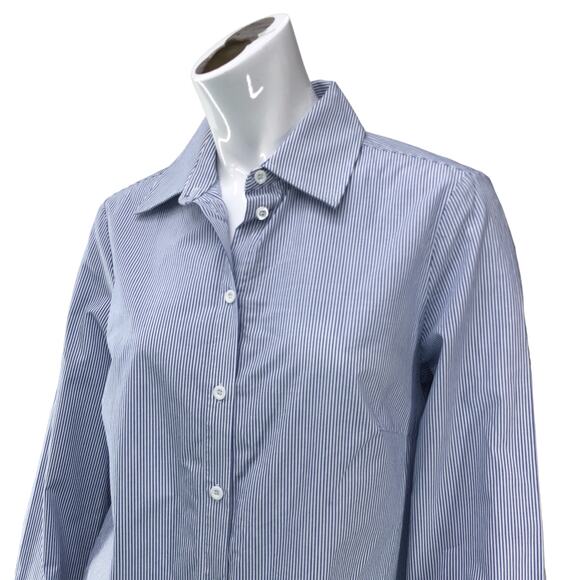 Ming Wang Womens Size S Button Front and Back Top Blue White Stripe Tunic Length - Picture 2 of 15